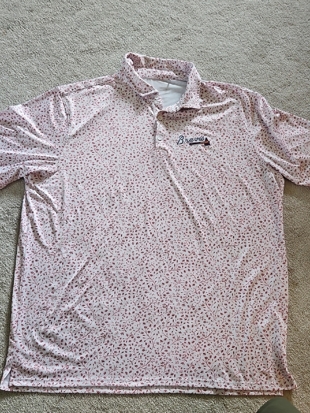 red Micro Floral Men’s Polo with Embroidered Braves Logo
